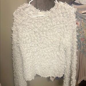 Cozy White Textured Crew Neck Sweater